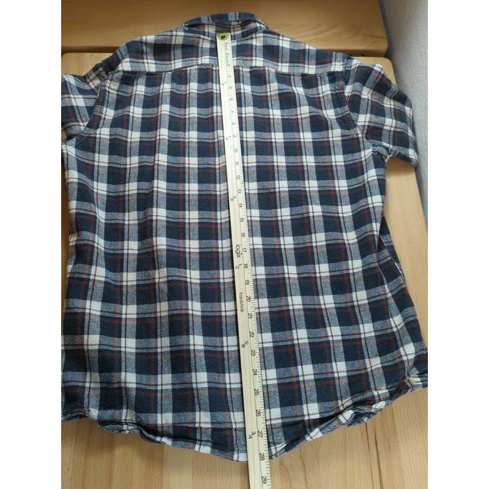 J Crew Elbow Patch Flannel Shirt Men’s Large White Brown Blue Plaid Flex